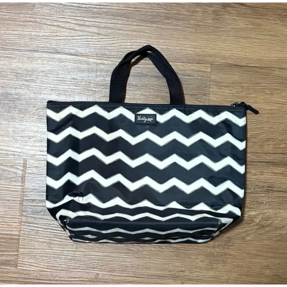 Thirty-One Thermal Tote Black White Chevron Insulated Lunch Bag
